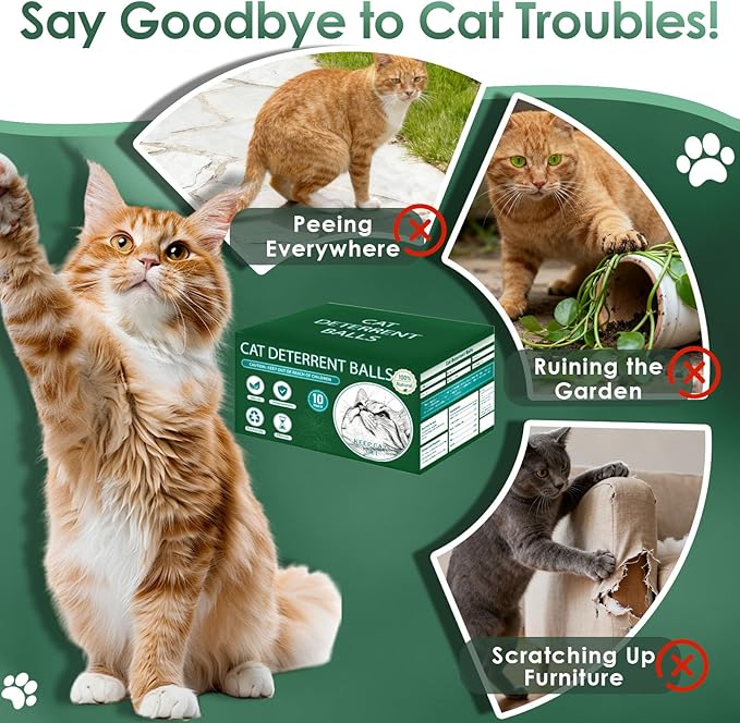 Cat Deterrent Outdoor Indoor, 10 Pack Peppermint & Lemon Natural Cat Deterrent Balls, Keep Cats Out of Yard Permanently, Prevent Scratching & Chewing for Garden, Lawn & Indoor Furniture