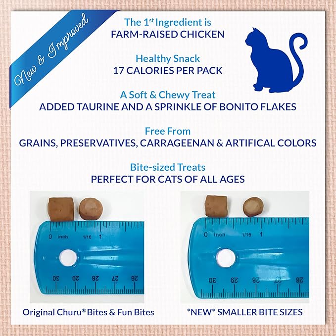 INABA Churu Fun Bites for Cats, Soft & Chewy Cat Treats with Taurine, 0.42 Ounces Each Tetra, 18 Tetras (3 per Bag), Tuna with Cheese Recipe