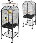 Large Bird Cage with Stand & Wheels, Freestanding Parakeet Birdcage, 53.5 Inch Bird Flight Cages for Parrot Canaries Cockatiels Budgie Parrotlet (Black-B)