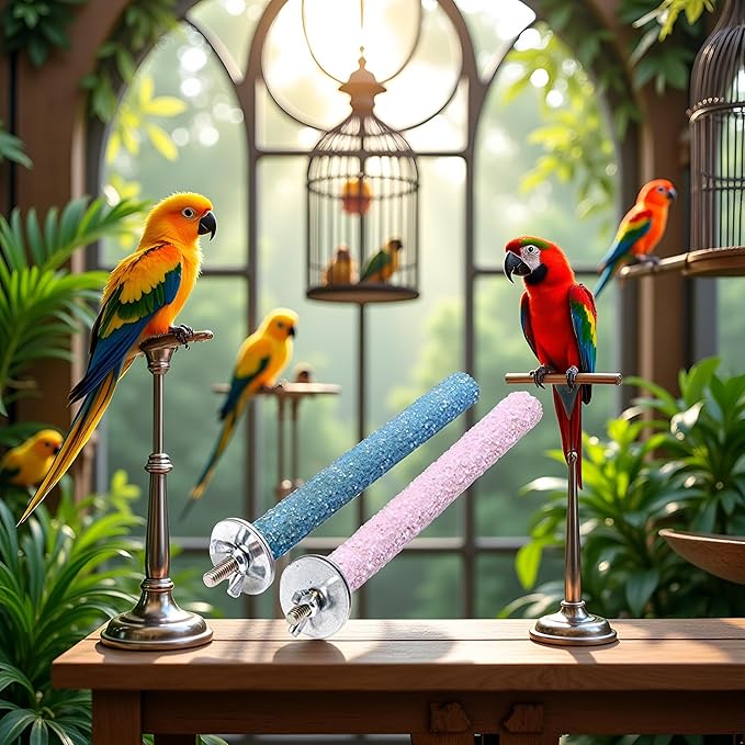 2 Pcs Multi-Color Random Bird Perch Stand Toy Wood Parrot Perch Stand Grinding Claw Sticks Sanded Surface Cage Toy for Parakeets Finches Parakeet Toys Birdcage Accessories, Perches