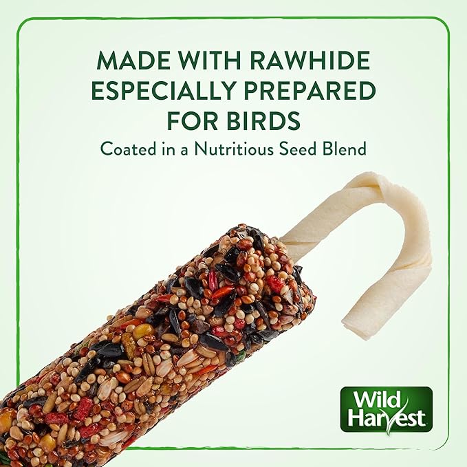 Wild Harvest Treat Stick with Tough Core for Small and Medium Birds, 1 oz Count, 100% Edible Interactive Treat and Toy Made with Rawhide Prepared Especially for Birds