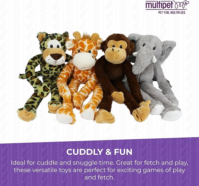 Multipet Swingin' Safari Monkey Dog Plush Toy - Squeaky Dog Toy for All Dogs - Extra Soft Plush Dog Toy - Stuffed Animal Dog Toy for Cuddling & Playing - Cute Dog Pet Toy (27”, Brown, 5 Squeakers)