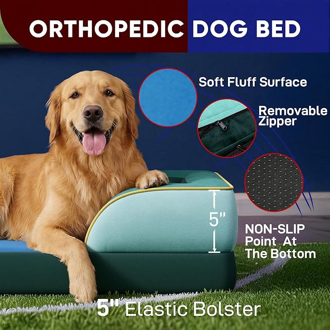 Comfort Expression Orthopedic Dog Bed for Large Dogs 36x27 Inch, Waterproof Egg Crate Foam Large Pet Bed with Removable Bolsters, Dog Couch with Washable Cover & Non-Slip Bottom, Seattle