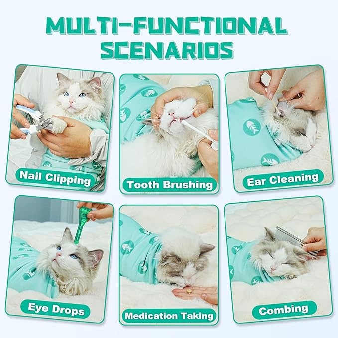 Supet Cat Wrap for Cutting Nails, 2025 Self-Adherent Cat Grooming Wrap, Anti-Escape Calming Swaddle for Medicine, Nail Clipping, Teeth Brushing, Ear Cleaning