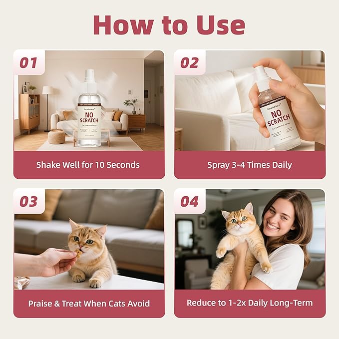 Cat Deterrent Spray, Vet-Approved Cat Repellent Spray Indoor/Outdoor, 24H Citrus Spray Deterrent Stop Scratching in 5 Mins, Effective Training Aid Safe Cat Spray for Furniture, Plants(60mL)