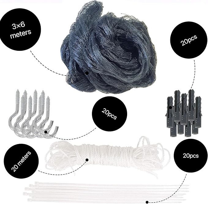 Cat Netting Balcony 10 * 20ft Pet Mesh Fence for Balcony Black Nylon Balcony Netting for Pets Anti-Fall Cat Net for Balcony and Windows