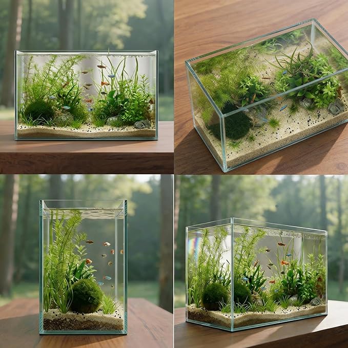 6 Gallon Glass Fish Tank 5 Gallon Open-Back Lid, Small Aquarium Fish Bowl Cube for Betta Goldfish Snails Shrimp Aquatic Planting, Ultra Clear Rimless Design Low Iron