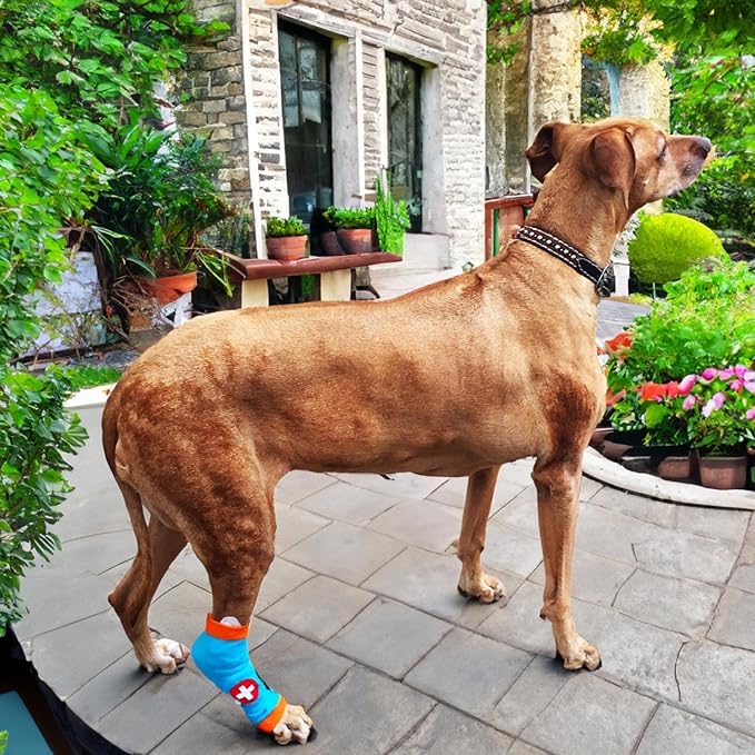 PawFlex Comfy Pawz Cotton Nonslip Protective Leggings for Dogs | Medical Pet Sleeve for Dogs Legs with Non-Slip Silicone Grip at Inner Cuffs and Adjustable Strap for No Twisting or Sliding Down