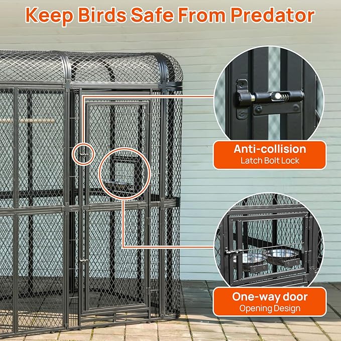 77-Inch Large Walk-in Birdcage Heavy Duty Outdoor Aviary – Rustproof Carbon Steel Flight Cage for Macaw, Budgie, Conure, Lovebird, Parakeet, Cockatiel (Black, 77 inch)