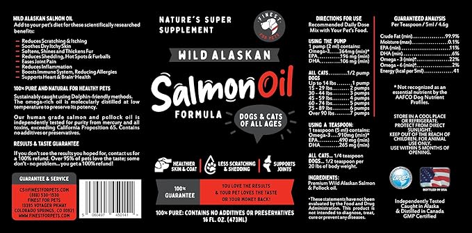 Wild Alaskan Omega-3 Blend Pollock + Salmon Oil for Dogs & Cats (16oz). 100% Pure Fish Oil Supplement with EPA & DHA for Joints, Skin & Coat, Itching, Shedding, Immune & Heart. Tasty & Easy to Give.