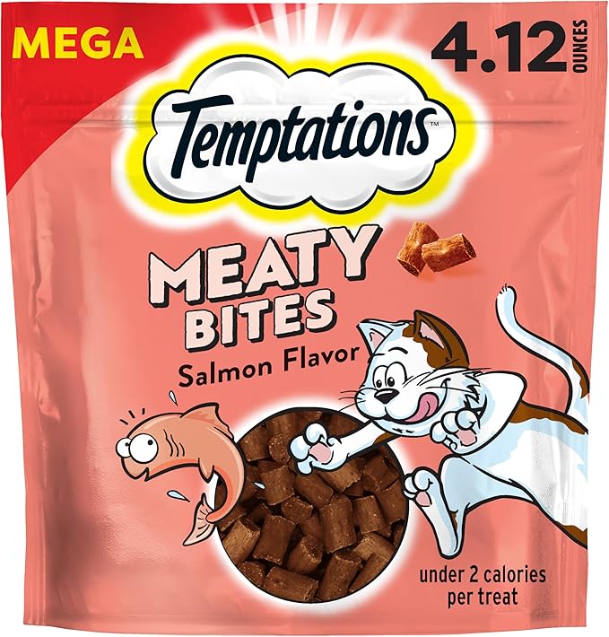 Temptations Meaty Bites Savory and Soft Cat Treats, Salmon Flavor, 4.12 oz. Pouch