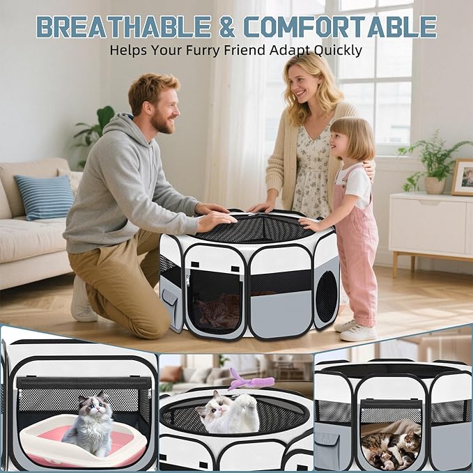 Vikua Portable Pet Cat Playpen, Foldable Dog Playpen for Indoor and Outdoor Use, Two in One Pet Playpen for Puppies Medium-Sized Dogs Kittens Travel Camping Use, Cat Tent & Houses