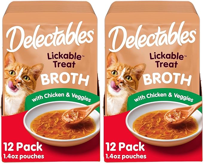 Hartz Delectables Savory Broths Chicken & Veggies Lickable Wet Cat Treats,(Pack of 24)