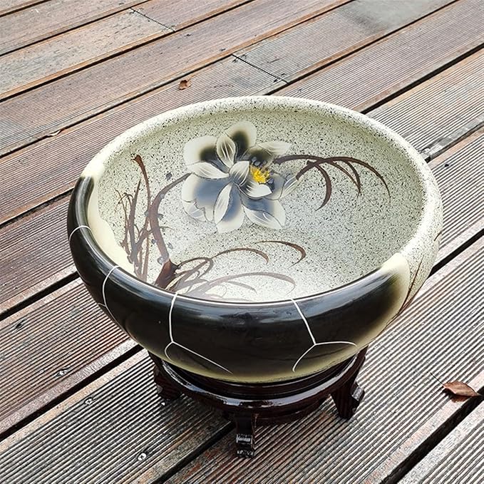 Aquariums & Fish Bowls, Planters For Indoor Plants Desktop Ceramic Flower Pot Water Lily Bowl Fish Tank Balcony Landscaping Hydroponic Plant Container Without Bottom Hole Window Boxes Planters(High Ba
