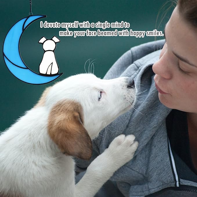 Stained Glass Rainbow Bridge White Dog Memorial Gifts for Loss of Dog Sympathy Remembrance Suncatcher, Angel Wings Pet Loss Bereavement Gifts in Memory of Pet Passing Away Window Hanging.