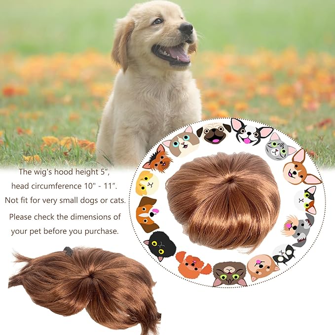 Dog Wig Pet Costumes, Cat Costume Synthetic Accessories Small Dog Headwear for Halloween Christmas Eve Festival Party Decor, Head Wear Apparel Toy (B)