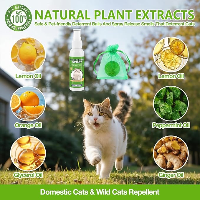 Cat Repellent Balls & Spray, Dog Repellent Outdoor & Indoor, Natural Peppermint Oil Cat & Dog Deterrent Spray 60ml, 12 Pack Natural Essential Oil Ball, Keep Cats Away from Yard, Furniture