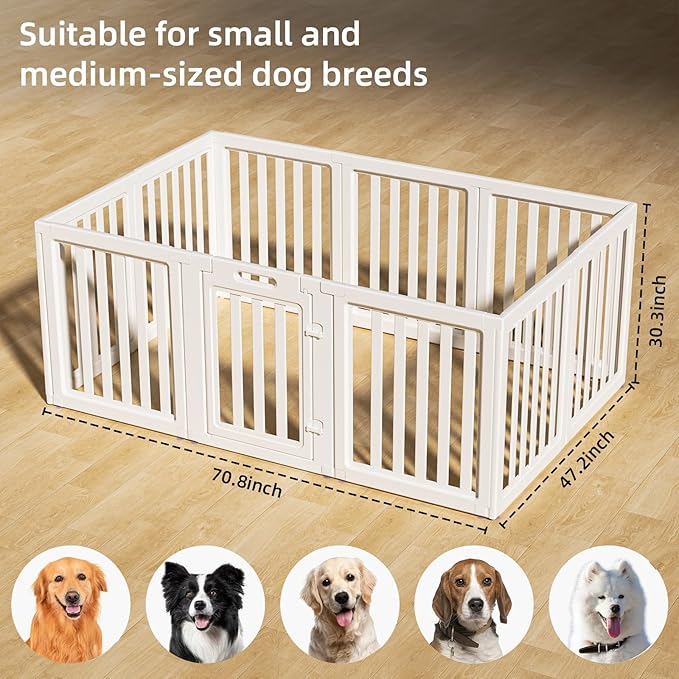 Clear Dog Play Pen,Pet Playpen with Door,Easy to Clean and Install Puppy pens for Both Indoor and Outdoor use (White, 30.3" Height, 10PCS)