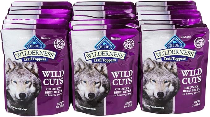 Blue Buffalo Wilderness Trail Toppers Chunky Beef Bites in Hearty Gravy Wet Dog Food, 3 oz., Case of 24