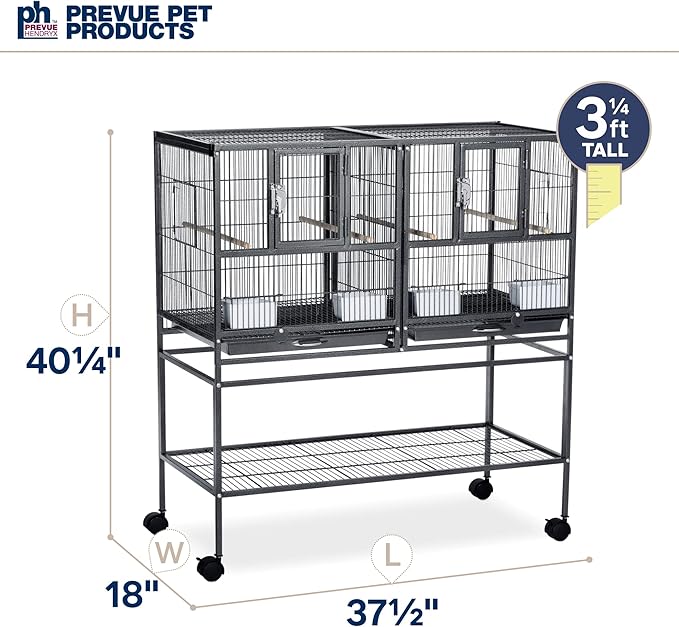 Prevue Pet Products F070 Hampton Deluxe Divided Breeder Cage with Stand,Black Hammertone,1/2"