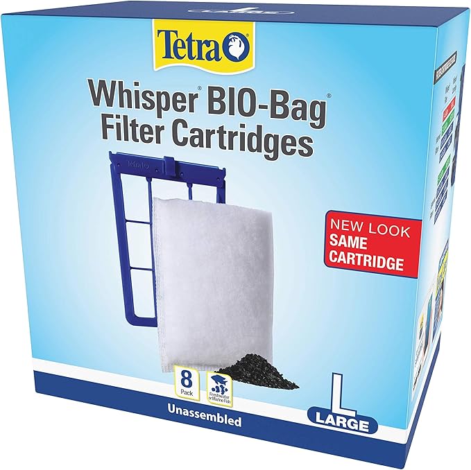 Tetra Whisper Bio-Bag Filter Aquarium Cartridges, Large Filter for Freshwater and Marine Fish, Removes Odors and Discoloration, Easy to Assemble, 8 Large Blue Filters