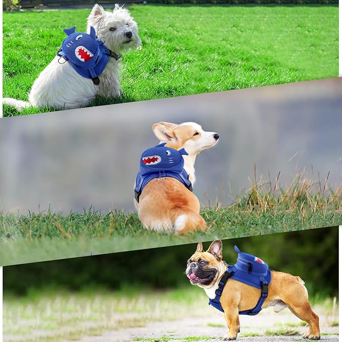 Dog Harness with Backpack, Adjustable Dog Backpack Harness for Small Medium Dogs, No-Pull Breathable Backpacks for Dogs to Wear, for Traveling, Hiking, Camping, Training, Blue XS