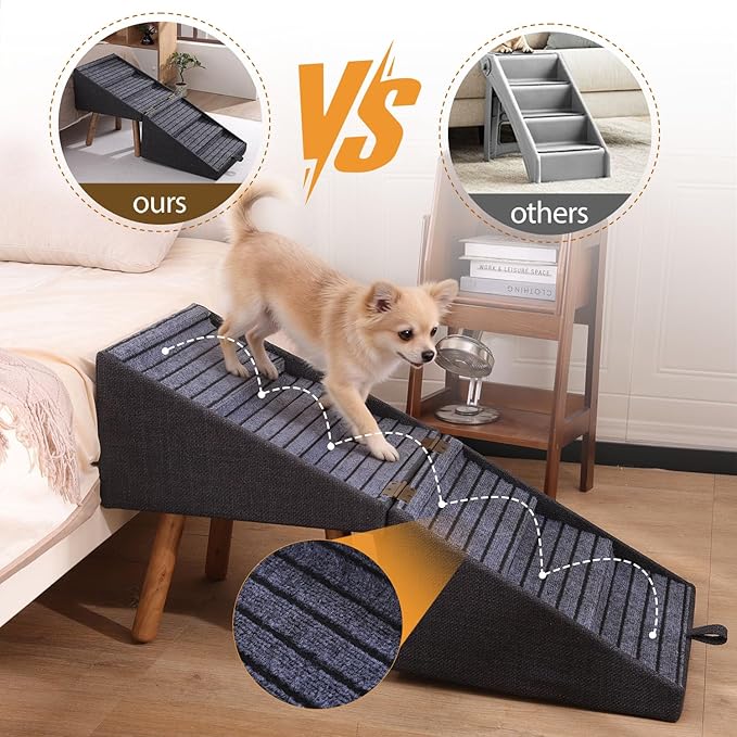 21.06” Dog Stairs for High Bed, 6-Step Pet Stairs with Split Ottoman Design - Tall Dog Steps Convertible to Bedside Table Nightstand, Large Non-Slip Stairs for Big Medium Dogs to Bed (Black)