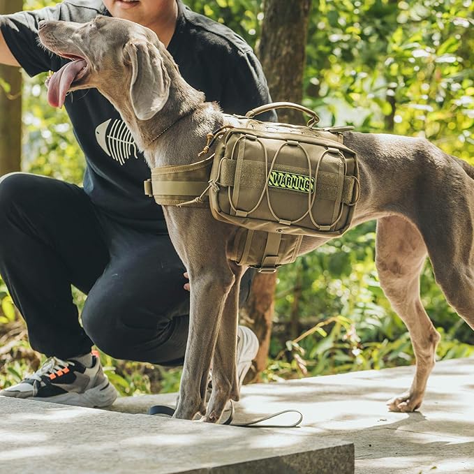 OneTigris Dog Backpack for Medium & Large Dogs, Nylon Backpack for Dogs Tactical Pet Backpack with Side Pockets for Hiking Walking Training Running (Brown, Large)