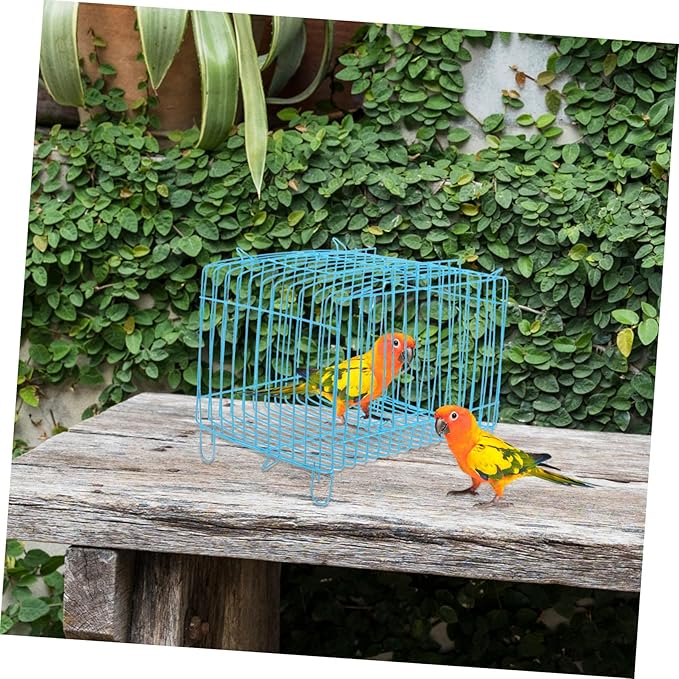 Portable Metal Bird Carrier Cage for Parakeets and Small Parrots Spacious Travel Crate with Lightweight Design Breathable and Stylish Blue Handheld Cage for Outdoor Use