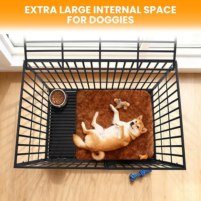 36 Inch Heavy Duty Dog Crate with Wheels, Escape Proof Metal Kennel with 3 Doors & Removable Tray for Large Medium Dogs, Black