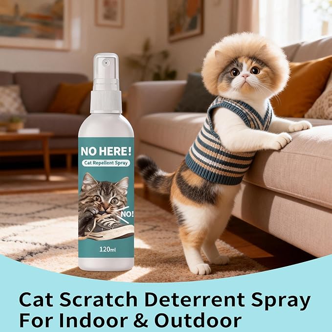 Cat Deterrent Spray, Natural Indoor & Outdoor Repellent for Furniture, Sofas, Carpets & Curtains, Safe Training Aid to Stop Scratching and Urinating, Stain-Free Formula