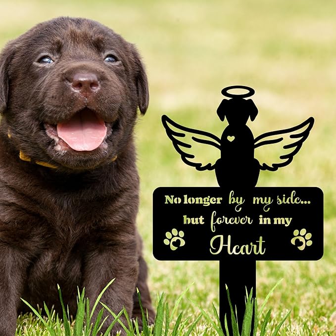 Angel Dog Grave Marker – 12in Memorial Stone with Halo and Paw Prints, Weatherproof Pet Headstone for Outdoor Use, Dog Tombstone for Graves, Sympathy Gift for Loss