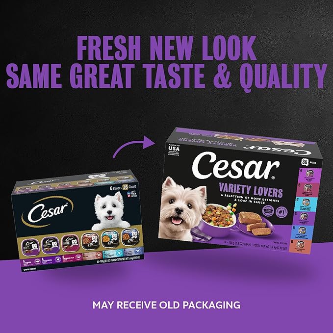 Cesar Home Delights & Classic Loaf in Sauce Wet Dog Food Variety Pack, 3.5 oz. Trays, 36 Count (Pack of 1)