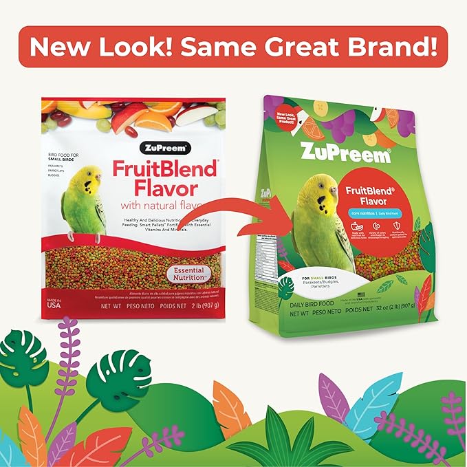 ZuPreem FruitBlend Flavor Pellets Bird Food for Small Birds, 2 lb (Pack of 2) - Daily Blend Made in USA for Parakeets, Budgies, Parrotlets
