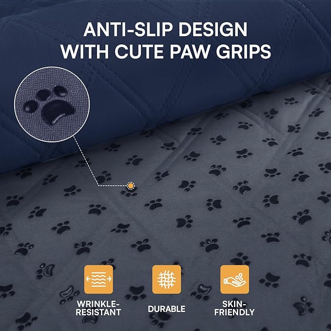 Luciphia 100% Waterproof Couch Cover Blanket for Dogs Anti-Slip Pet Couch Protector Sofa Mat Puppy Cat Blanket with Non-Slip Bottom, Navy Blue, 40x50 Inch