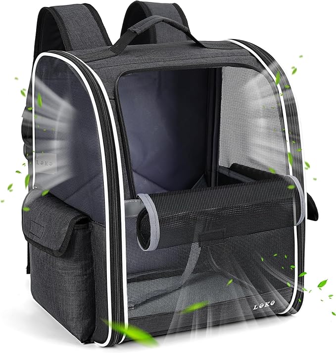 Lekereise Ventilated Dog Backpack Carriers, Cat Carrier Backpacks with Breathable Mesh for Small Cats Dogs Puppies Up to 17 Lbs, Pet Foldable Backpack Great for Travel Hiking Camping Outdoor Black
