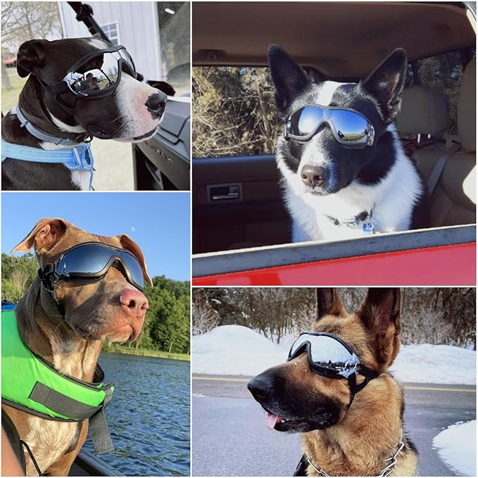 Namsan Dog Goggles Large Breed, UV-Protection Doggie Sunglasses for Medium to Large Dogs, Outdoor Dog Eye Protection, Anti-Fog Anti-Dust Windproof Snowproof, Adjustable Straps, Black