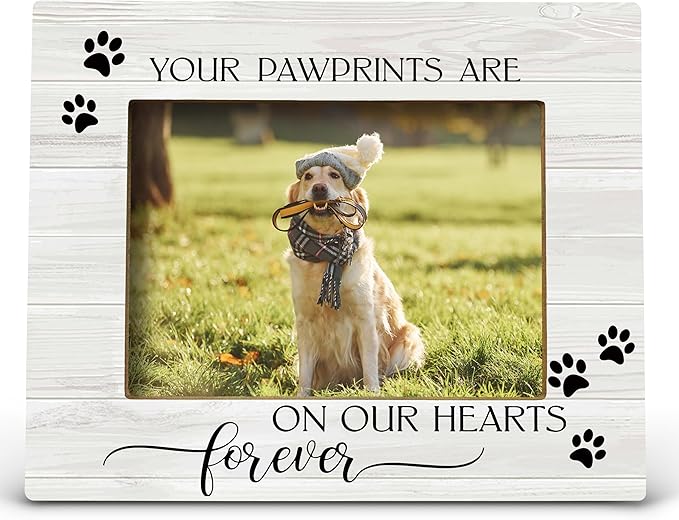 FONDCANYON Your Pawprints are Forever in Our Heart Pet Memory Picture Photo Frame,Pet Dog Cat Memorial Picture Frames,Pet Loss Sympathy Gift(5x7 Inch Photo)(Color2)
