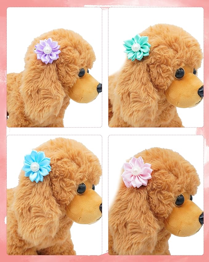 PET SHOW 20 Pack/10 Pairs Flower Small Dogs Hair Bows with Rubber Bands for Small Dogs Cat Puppy Topknot Party Birthday Grooming Hair Accessories