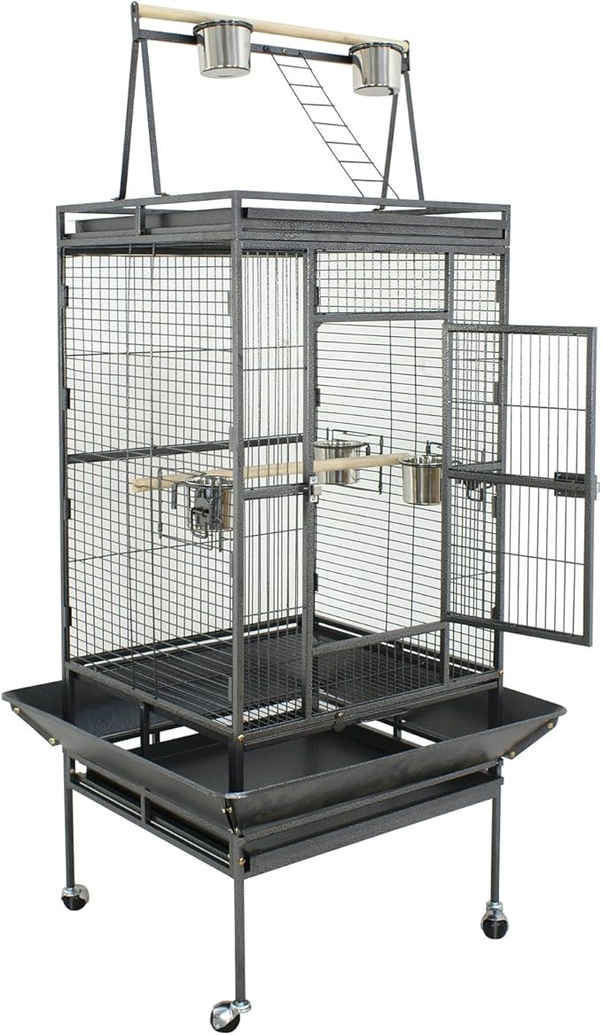 68 inch Iron Bird Cage, Play Top Parrot Cage with Rolling Stand for Parrot Cockatiels Parakeet Cage Macaw Finch Cockatoo Perch Pet House, Black