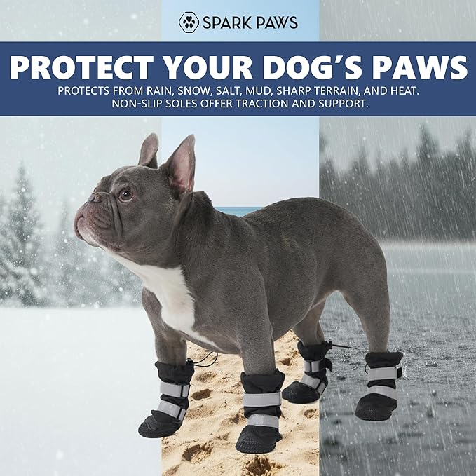 Spark Paws Dog Shoes, Waterproof Dog Boots for Medium to Large Dogs, Non Slip, Breathable Dog Booties and Paw Protectors - 4PCS Doggie Hiking Boots with Reflective Straps - Black - Size 2