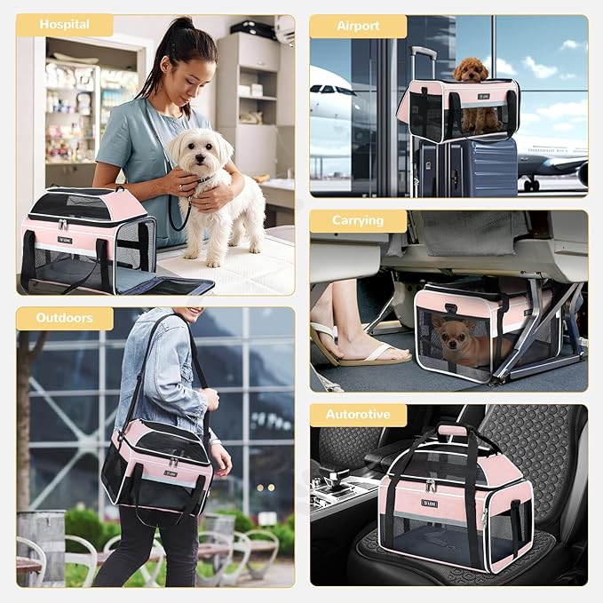 Lekereise Top-Expandable Pet Carrier 17x11x9.5 Inch Alaska Hawaiian Airline Approved Soft Sided Underseat to 12lbs Travel Carriers for Small Cats and Dogs with Locking Safety Zippers Anti-Scratch Mesh