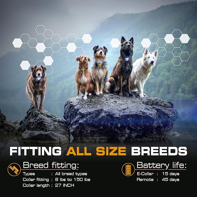 INVIROX Ultra K9 Dog Training Collar, 124 Levels for Reactive, Stubborn or Hard-to-Train Dogs, Long Range ¾ Mile, Night-Light Mode, Safe Communication, IP67 Waterproof E Collar for Large Dogs