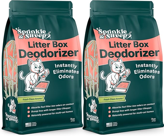 Litter Box Deodorizer (2 Pack) | Cat Litter Deodorizer | Smell Control for Cats | Non-Toxic & Safe for Kittens | Home Odor Neutralizer | Kitty Litter Freshener | Sprinkle & Sweep | Made in USA