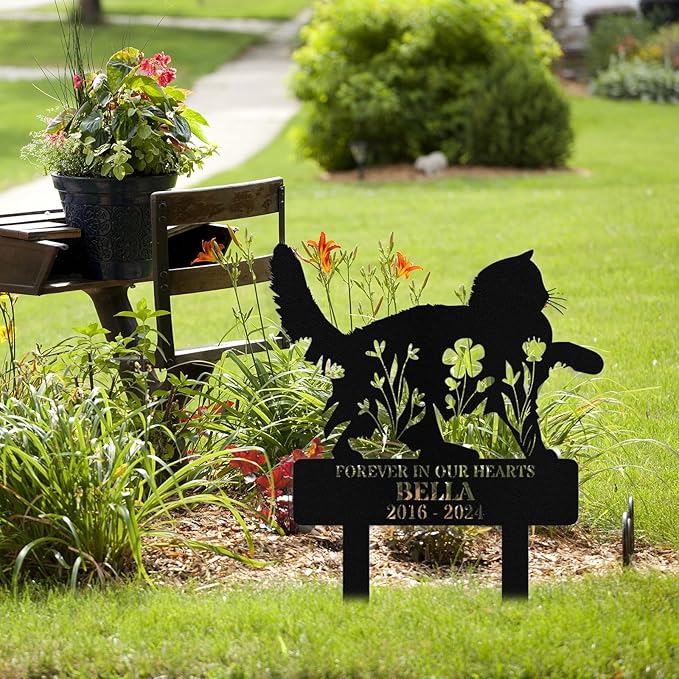 Custom Cat Grave Marker Outdoor, Personalized Metal Cat Memorial Grave Stake with Name and Date, Outdoor Waterrproof Cats Memorial Plaque