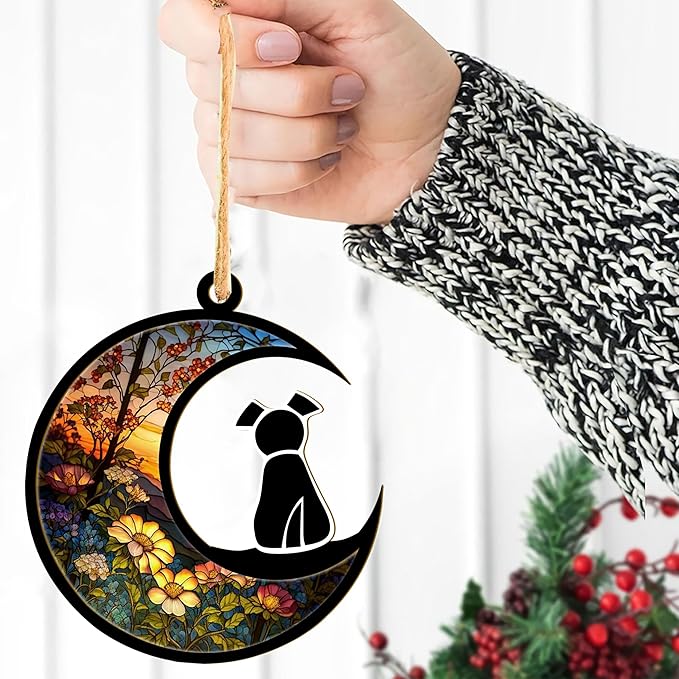 LOVELYPOD Suncatcher Dog Memorial Gifts for Dog Lovers, A Back Dog Decor on Moon Window Hangings Suncatcher, Loss of Dog Sympathy Gift, Pet Loss Remembrance Gifts in Memory Dog (4 Inches)
