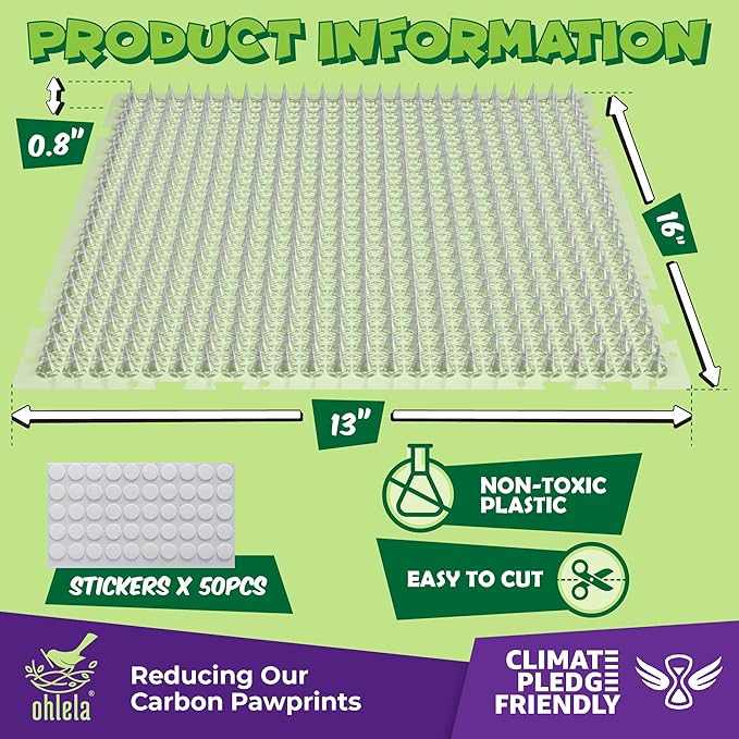 ohlela 8 Pack Scat Mat for Cats - 16 x 13 Inch Cat Repellent Mat with 1 Inch Spike is an Effective Stray Cat Repellent Outdoor & Indoor to Deter Cats & Dogs. Pet Deterrent Indoor 11.5sqft Coverage