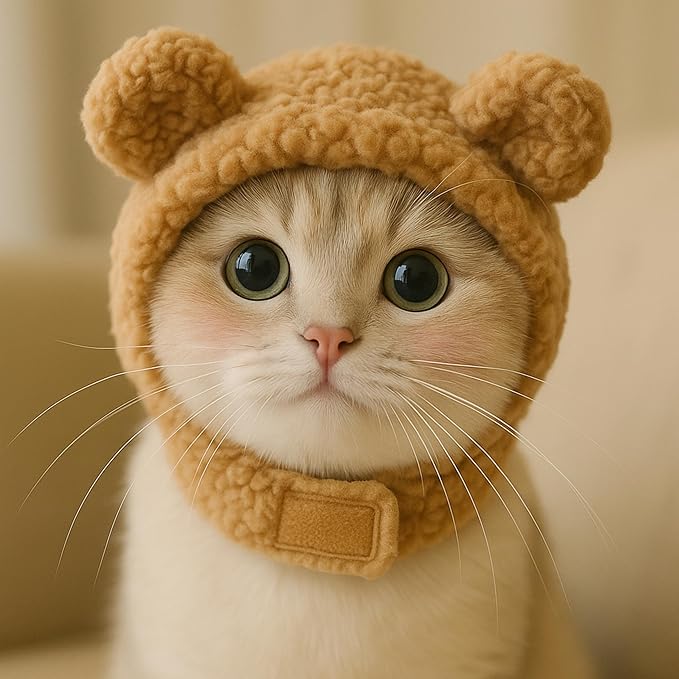 3pcs Cute Cats Hat Costumes Outfit - Lion Head, Tiger, Bear - Adjustable Pet Headwear for Parties, Halloween, Christmas, Easter (Lion, Bear, Tiger)