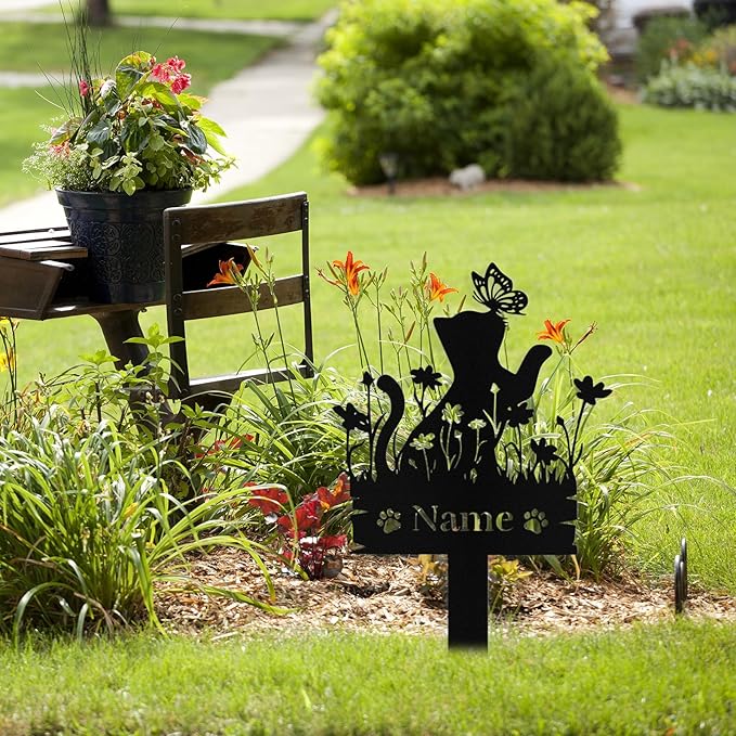 Custom Cat Grave Marker Outdoor, Personalized Metal Cat Memorial Grave Stake with Name and Date, Outdoor Waterrproof Cats Memorial Plaque