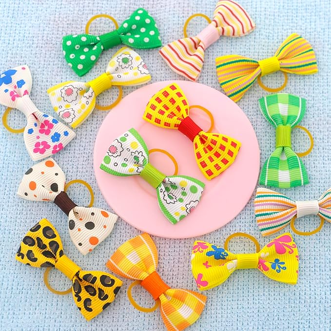 Puppy Dog Hair Bows: 2 inches with Rubber Bands Small Pet Grooming Girl Doggy Accessories 100pcs (50 Pairs)